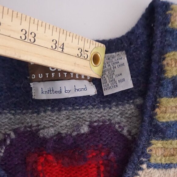 Vintage Knitted By Hand Navy Knit 100% Wool Heart Northern Isles Cardigan S - Picture 10 of 12